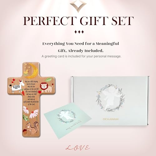 Image of Oraaham Baby Wall Cross-Decorative Wood Cross & angel Child room Wall Hanging for Nursery Perfect Keepsake Baptism, Christening Gift for Boys&Girls