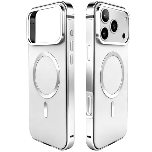 AOPNN Metal Magnetic Case for iPhone 17 Pro Max [Compatible with MagSafe] Slim Aluminum Bumper Anti-Scratch Lining Original Metal Texture Military Shockproof Cover (Silver for iPhone17 ProMax)
