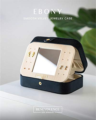 Benevolence La Plush Velvet Travel Jewelry Storage Box | Travel Jewelry Organizer, Travel Jewelry Case | Small Jewelry Box For Women, Jewelry Travel Case | Earring Organizer Box With Mirror - Ebony #TOP1