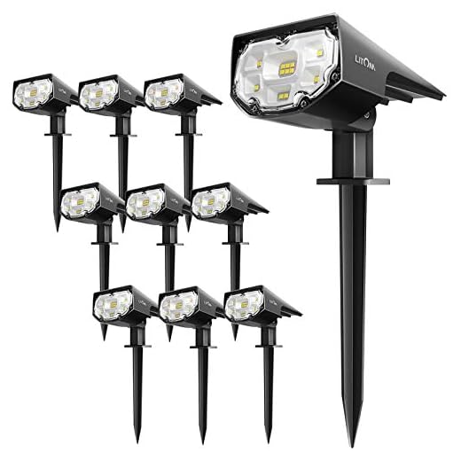 LITOM 12 LEDs Solar Landscape Spotlights,10 Pack,IP67 Waterproof,Solar Spot Lights Outdoor,2-in-1 Wireless Outdoor Solar Landscaping Lights for Yard Garden Driveway Porch Walkway Pool Patio Cold White