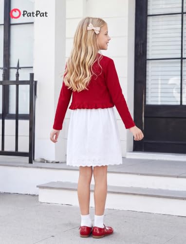 Image of PATPAT Girls Cardigan Bolero Size 4-12 Years Kids Knit Long Sleeve Ruffle Open Front Button Cover Up Cropped Tops for Girls