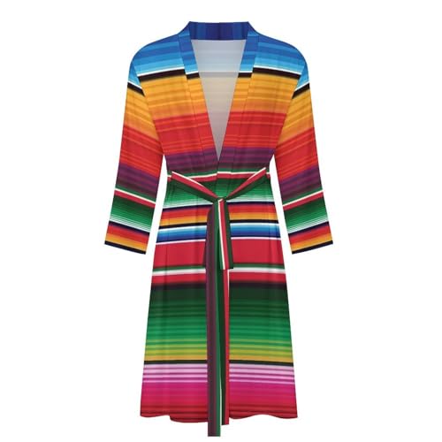 Colorful Mexican Serape Mens Robe Long Sleeve V Neck Bathrobes Sleepwear Robes with Belt4