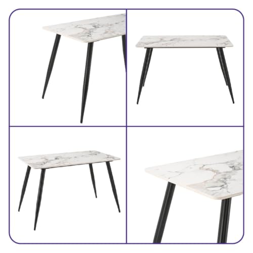 Image of Wakefit Giloy Dining Table - 4 Seater I Marble Finish I Vitrified Tile Top I Amphora White