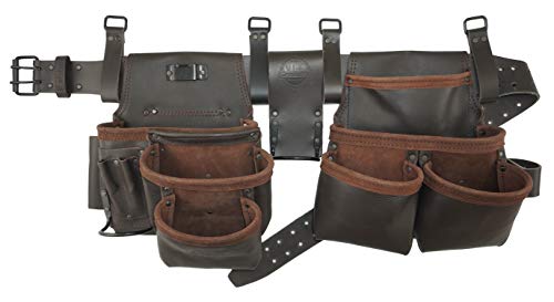 Graintex OD2222:: 10 Pocket Framers Tool Belt Premium Oil Tanned Leather with 2” Leather Belt for Constructors, Electricians, Plumbers, Handymen