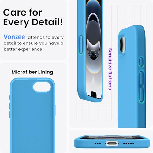Image of Elzzi Microfiber Logo Cut Cover Compatible for iPhone 16e /17e Case Liquid Silicone Cases Full Body 4 Layer Protective Covers Shockproof Back Cover with High Raised Camera Lips (6.1 inch, Aqua Blue)