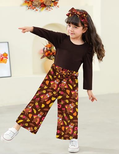Image of MIGU Toddler Girl Clothes,Girls Fashion Clothes Puff Sleeves Shirt Pants Headband 3Pcs Girls Gifts Sets