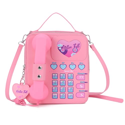 KUANG! Women Novelty Telephone Bag Chain Shoulder Handbag Leather Phone Shaped Purse Top Handle Crossbody Bag for Girls