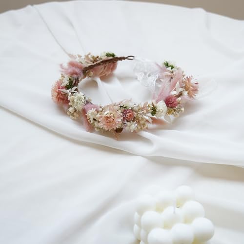 Corona de flores secas Boho para novia DXXD miniatura 2
