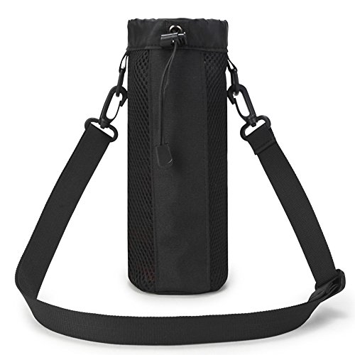 Huntvp Táctical Soporte/Portador de Botella de Agua al Aire Libre Portabotella Estilo Militar Ejércita Bolsa Impermeable para Correr, Senderismo,Ciclismo,1000ml Negro