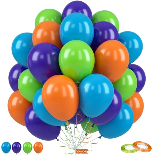 Blue Green Orange Balloons, 50Pcs 12 Inch Light Blue Fruit Green Fun Theme Party Balloons for Kids Boy Birthday Party Decorations Baby Shower Graduation Celebrations Themed Party Backdrop