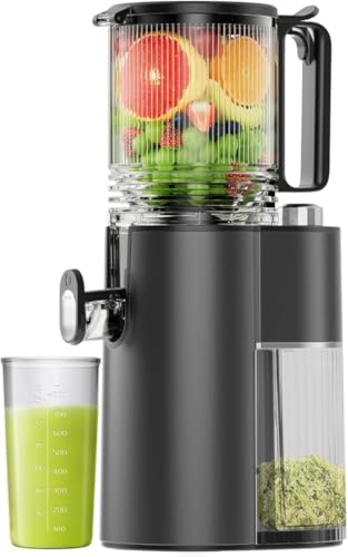 Image of EanOruus Cold Press Juicer, 5.8 inch Wide Feed Chute Juice Extractor Machine with 400W, High Juice Yield, Slow Masticating Juicer for Whole Vegetables & Fruits, Black Gray