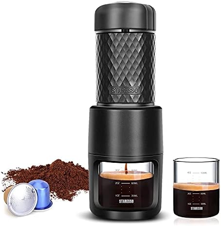 STARESSO Classic Portable Espresso Machine, Unique 2 in 1 Travel Coffee Maker Compatible Nespresso Original Capsules and Compatibles, 20 Bar Pressure, Manual Coffee Machine for Kitchen and Office