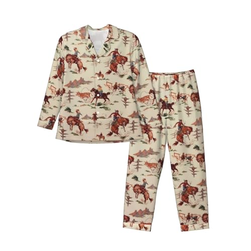 Western Cowboy Mens Pajama Sets 2 Piece Loungewear Button Down Sleepwear Pjs Set