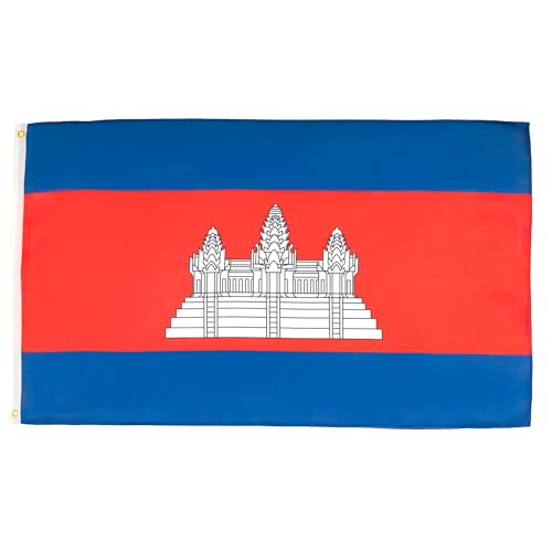 AZ FLAG Lote de 10 banderas de Camboya – 150 x 90 cm – Bandera camboyana 100% poliéster con ojales metálicos integrados