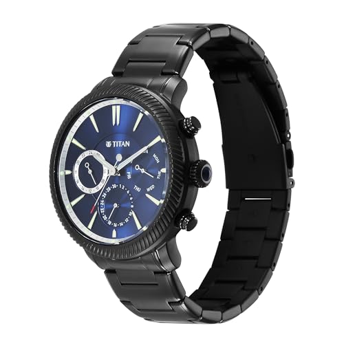 Titan Regalia Stellar Quartz Multifunction Blue Dial Stainless Steel Strap Watch for Men-NS10012NM01 - Image 4