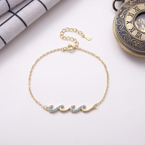 Image of Kvekstio Best Friend Gift, Sparkling Wave Charm Friendship Bracelet for BBF Bestie Sister Friends, Through The Waves of Life