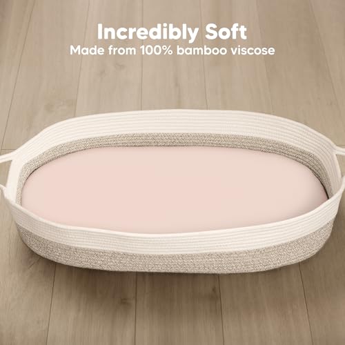 Image of 2-Pack Baby Bassinet Sheets Girl, Boy, 33x17 Bedside Sheets (Cameo) | Viscose Derived from Bamboo, Universal Fitted Bassinet Sheet, Compatible with Halo Bassinest Sleeper, Baby Delight, Graco