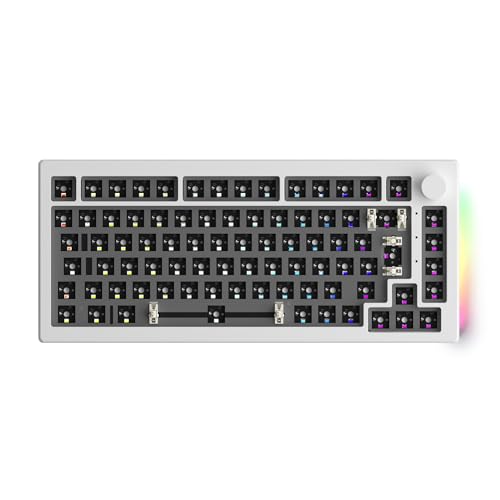 Akko 5075B ISO Barebones Keyboard Kit, 2.4Ghz/BT5.0/Wired Mechanical Keyboard Base,VIA Programmable,Hot Swap Custom DIY Kit,4500mAh Battery,South-Facing RGB for Win/Mac(ISO Layout,White)