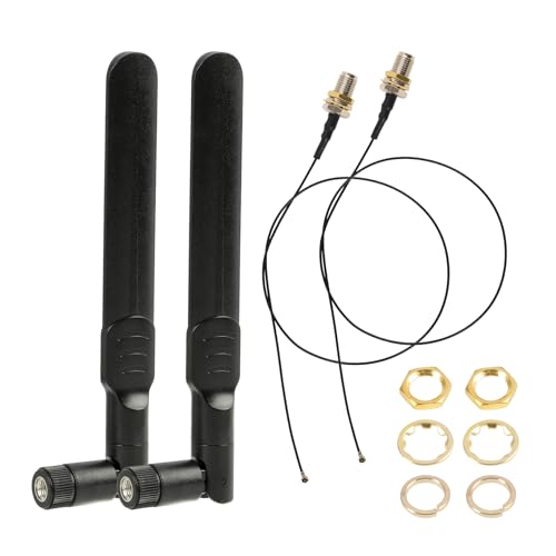 Antenna WiFi Dual Band 2,4GHz 5GHz 8dBi RP-SMA Maschio Omnidirezionale con Cavo Coassiale da 25cm per Schede di Rete M.2 NGFF Intel, Telecamere e Router WiFi - 2 Pacchi antenna sma