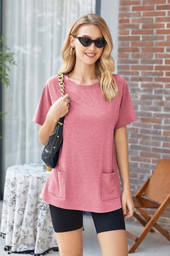 Ekouaer Womens 2 Piece Lounge Sets 2025 Summer Outfits Short Sleeve Tops and Biker Shorts Casual Clothing with Pocket4