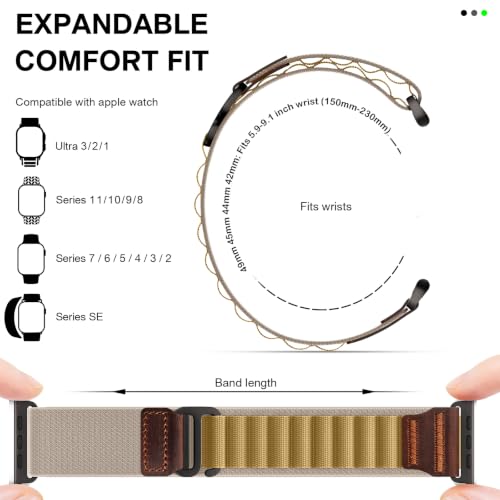 Image of MRAIN-H Leather Design Compatible with Apple Watch Bands Ultra 3 2 1 (49mm) & Series 11 10 9 8 7 6 5 4 SE 3 2 1 (46mm 45mm 44mm), Soft Stretchy Nylon Sport Band for iWatch Men Women