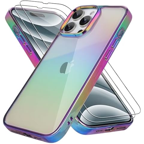 Bonoma Compatible with iPhone 16 Pro Max Case Bling Laser Florescent Iridescent Crystal Luxury Case Camera Protector + 2* Screen Protector Shockproof Protective Anti-Skid Edge Cover -Purple Cover