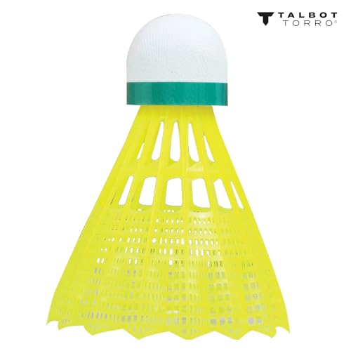 Talbot Torro® Badminton Ball Tech 350, 3er Dose, Farbe: Gelb, Geschwindigkeit: Grün/Langsam, Nylonfederball für Freizeit, Training, Schule, für Indoor & Outdoor, 479115