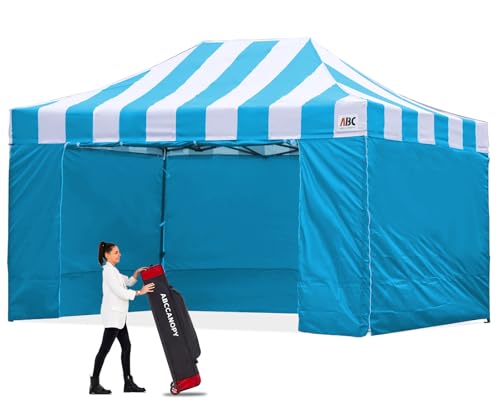 Image of ABCCANOPY Heavy Duty Easy Pop up Canopy Tent with Sidewalls 10x15,Strip SkyBlue