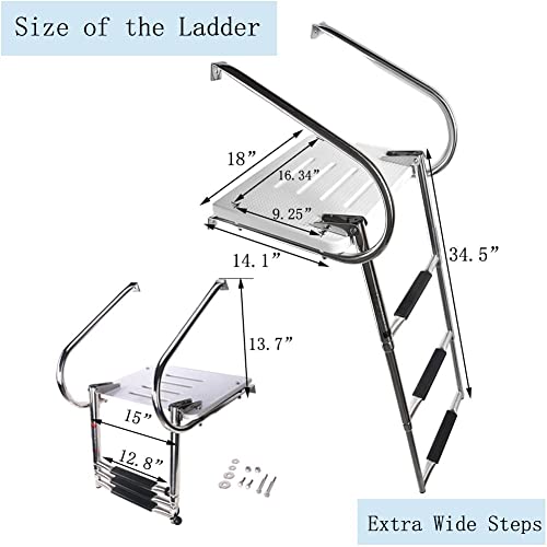FUTURUP Boat Universal Swim ABS Platform Under Mount Telescopic Ladder with 2 Handrails, 3 Step in/Outboard - Image 3