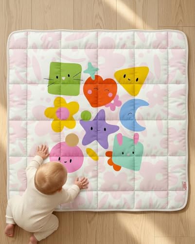 Image of Baby Play Mat, Foldable Play Mats for Floor, 50x50 Inches Crawling Mat for Playpen with Anti-Slip Bottom, Machine Washable, Thicken Padding Foam Playmats for Babies and Toddlers (Pink Floral)