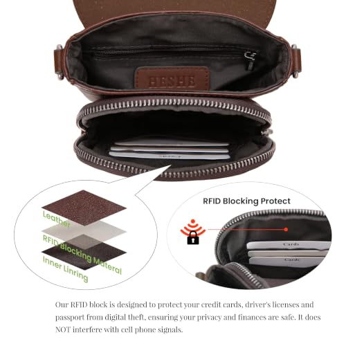 Image of HESHE Small Leather Crossbody Bag for Women RFID Phone Purse with Card Slot | Anti Theft,Genine Leather,Wide Adjustable Strap,Multi-Pocket Fits 6.9 inch Phone Trendy Shoulder Cross Body Bag for Daily,Travel