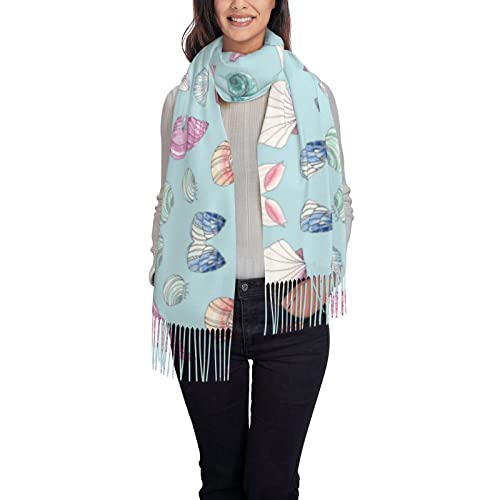 Écharpe à franges personnalisable noire avec motif coquillages tissé haut de gamme