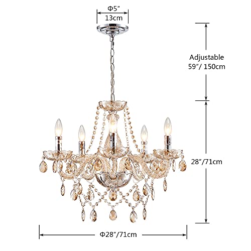 Saint Mossi Modern K9 Crystal Chandelier, Pendant Ceiling Lighting Fixture with 5-Light, Champagne Crystal Chandelier - Thumbnail 2