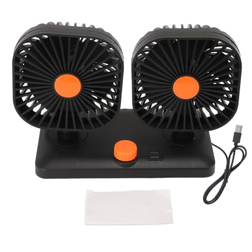 QWUUYEC Ventilador de Coche USB Doble Cabezal, Silencioso, 12V 24V, Ventilador Portátil para Auto, Uso en Hogar y Dormitorio - Ahorro de Energía, Diseño Compacto, Ideal para Viajes y