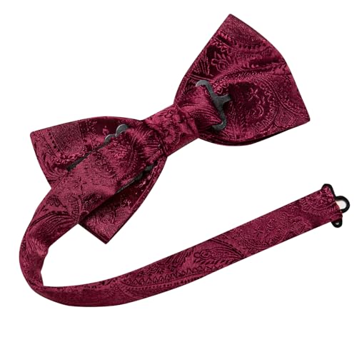 Image of Dubulle Mens Paisley Striped Bowtie Set Pre-tied Bowtie for Men and Pocket Square Set Wedding Business