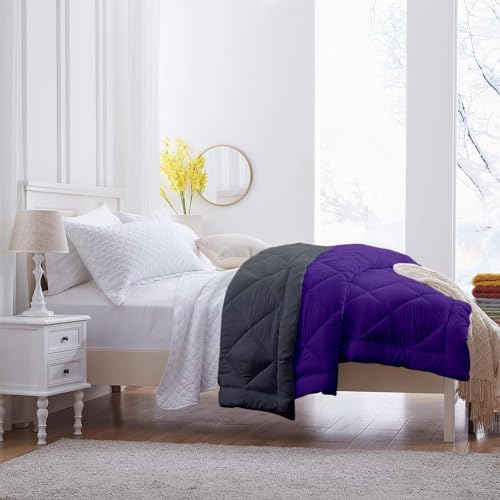 Image of 600 GSM Heavy Winter Double Bed Comforter | Microfiber, Breathable, Reversible,Soft, Lightweight & Machine Washable Comforter for Double Bed 90x100 Inch - PurpleDark Grey