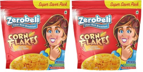 Image of Zerobeli Delicious Low Fat Golden Corn Flakes 1kg Super Saver Pack - 0% Cholesterol and Trans Fat Free (Pack of 2)