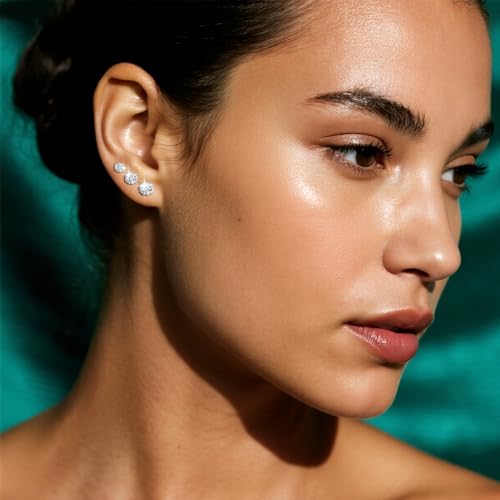 Hypoallergenic 316L Surgical Steel Silver Earrings Set: 4 Pairs 6 Pairs of Flat Back Studs & Hoops with Cubic Zirconia for Women, Various Sizes4