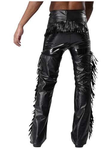 iiniim Mens Patent Leather Hollow Out Motorcycle Riders Chaps Pants Western Cowboy Trousers4