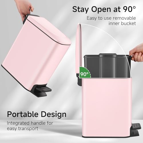 Image of TIPGO Small Bathroom Trash Can with Lid, 1.6 Gal, Soft Close, Pink