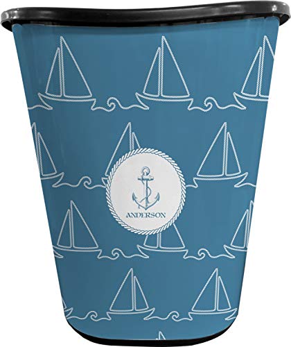 RNK Shops Personalized Rope Sail Boats Waste Basket - Double Sided (Black)