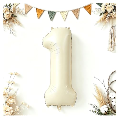 Image of 40 Inch Cream Number 1 Balloon Beige Boho Neutral Party Decoration