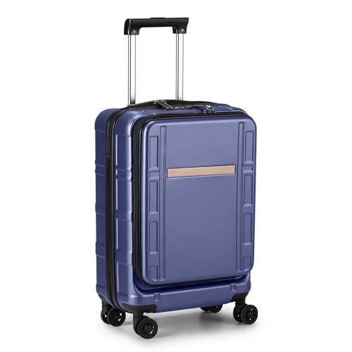 Carry on Luggage 22 X 14 X 9 Airline Approved, ABS+PC 20 Inch Luggage with Front Compartment, Double Spinner Wheels, TSA Lock，Blue Color