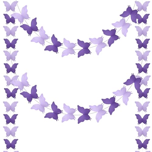 GOSHUNG 4PCS 3D Paper Butterfly Banner Hanging Decorative Party Butterfly Paper Garland for Wedding, Baby Shower, Birthday and Theme Decoration (KHD/Purple)