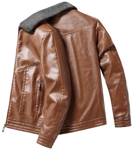 Image of PEGENO Men's Stand Collar Leather Jacket Lightweight Faux Leather Motorcycle Jacket