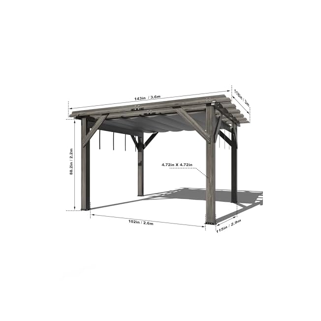 DEXSO 10'X 12' Cedar Wood Pergola with Solid Structure, Retractable Shade Canopy, Durable Rot Resistant Pergola for Backyard