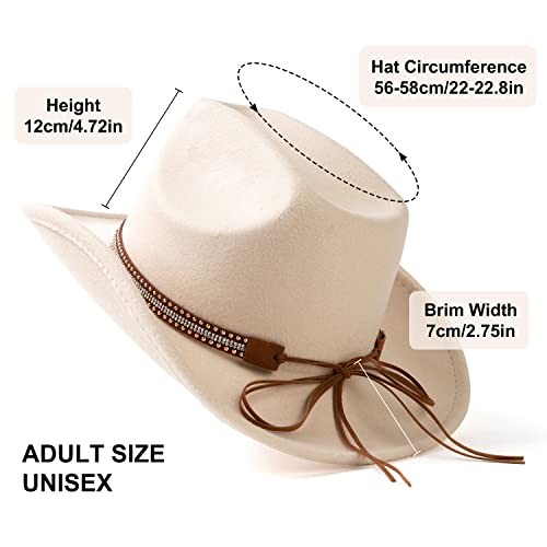 Lisianthus Men & Women's Felt Wide Brim Western Cowboy Outdoor Fedora Hats With Belt A Shiny-Creamy #TOP2