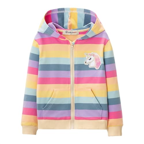 Image of weLaken Unicorn Sweatshirts for Girls Thick Cotton Pullover Tops Fall Winter Children Girls Clothing