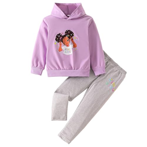 Image of Kid Toddler Girls Clothes Cartoon Pattern Print Sweatshirt Hoodie Sports Pants 2PC Girl Fall Winter Clothing Set