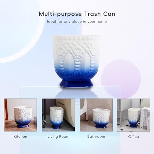 Image of Modern Trash Can - Ceramic Garbage Bin, Garbage Container Bin for Bathrooms, Powder Rooms, Kitchens, Waste Basket for Home & Office (Blue)